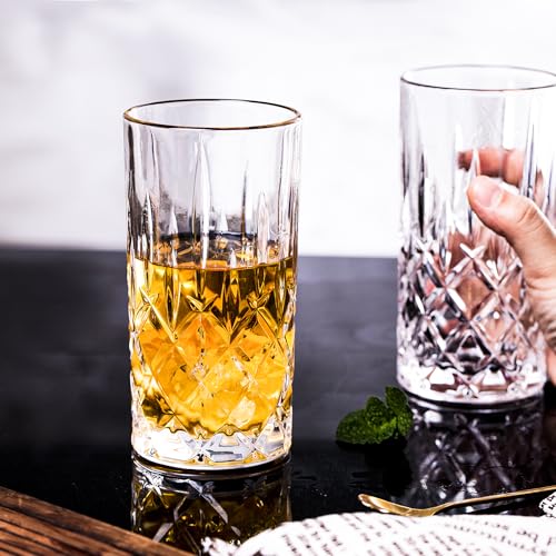 Highball Glasses Collins Tall Beverage Set of 6, 14 Ounce Cups Glassware for Drinks, Water, Beer, Soda - style: Style A