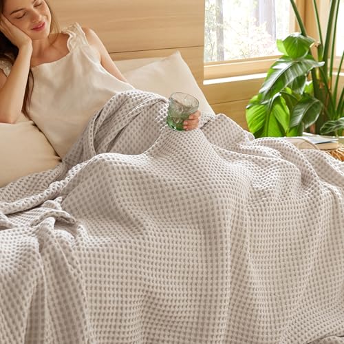 Bedsure Lightweight 100% Cotton Waffle Blanket, Twin XL, Linen | Summer, Breathable, Soft, Light, Thin, Bed, Couch, Sofa, Chair, 66"x90", Sheet Blanket, Dorm Room Essentials, Guys, Girls - color: Linen, size: Twin Xl (66" X 90")