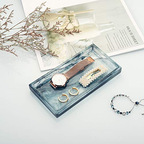 Emibele Bathroom Vanity Tray Countertop, 8" Rectangular Marble Resin Tray | Dresser Kitchen Sink Tray, for Jewelry Cosmetic Perfume Soap Candle, Compact Lightweight Waterproof, Mini Size, Ink Blue - color: Ink Blue, size: 7.7" x 3.9" x 0.8"