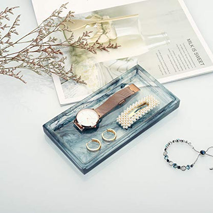 Emibele Bathroom Vanity Tray Countertop, 8" Rectangular Marble Resin Tray | Dresser Kitchen Sink Tray, for Jewelry Cosmetic Perfume Soap Candle, Compact Lightweight Waterproof, Mini Size, Ink Blue - color: Ink Blue, size: 7.7" x 3.9" x 0.8"