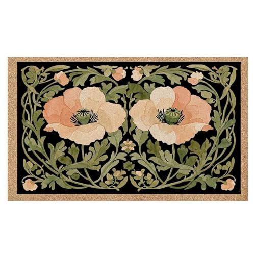 Boho Floral Faux Coco Coir Doormat Door Mat, Dark Cottagecore Botanical Flower Decorative Welcome Doormat for Home Indoor Outdoor Porch Front Door Entrance Outside, 17x30 Inch - color: Boho Floral