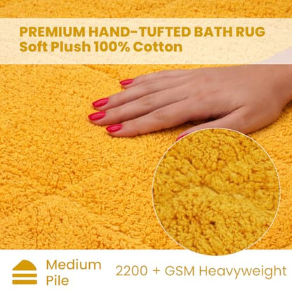 C23 20"x32" 100% Cotton Washable Bath Mat - 210 GSF Non-Slip Rug, Mustard Yellow - color: Mustard