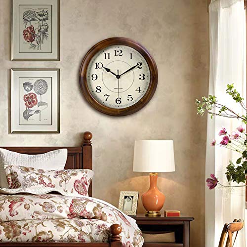 Kesin Wall Clock Wood 14 Inch Silent Wall Clocks Large Decorative | Battery Operated Non Ticking Analog Retro Clock for Living Room, Kitchen, Bedroom