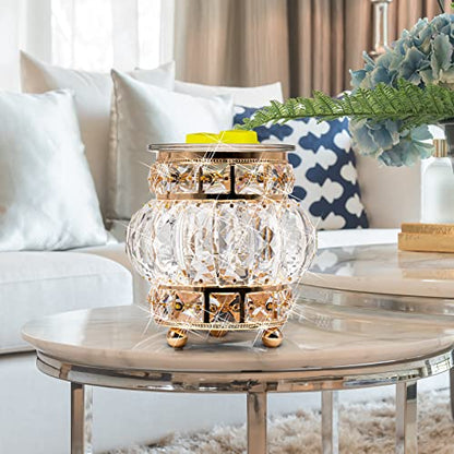 Wax Melt Warmer Wrought Iron Crystal Oil Burner for Home, Living Room, Bedroom, Kitchen, Office (Golden)