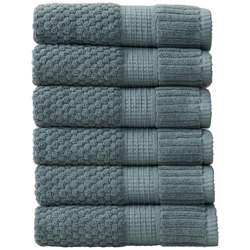 6 Pack 100% Cotton Hand Towels | Green Towels | Oeko‑TEX Standard 100 | Soft & Absorbent, Quick‑Dry | Trinity Collection - Stormy Sea - color: Stormy Sea, size: Hand Towels (6 Pack)