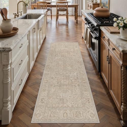 Hallway Runner Rugs 2x6 Washable Rug for Living Room Non-Shedding Bedroom Rug Textured Distressed Non Slip Stain Resistant Low Pile Throw Carpet for Home Decor (Brown) - color: Beige Brown, size: 2' x 6' (Runner)