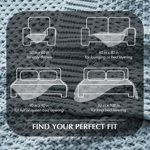 EVERGRACEHOME Chunky Chenille Knit Throw Blanket, 108x92, Chambray Blue | Sculpted Moss Stitch, Chic Modern Farmhouse, All-Season Warmth, OEKO-TEX® Certified, Oversized King for Couch, Bed, Sofa - color: Chambray Blue, size: 108" X 92"