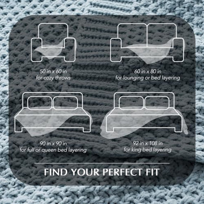 EVERGRACEHOME Chunky Chenille Knit Throw Blanket, 108x92, Chambray Blue | Sculpted Moss Stitch, Chic Modern Farmhouse, All-Season Warmth, OEKO-TEX® Certified, Oversized King for Couch, Bed, Sofa - color: Chambray Blue, size: 108" X 92"