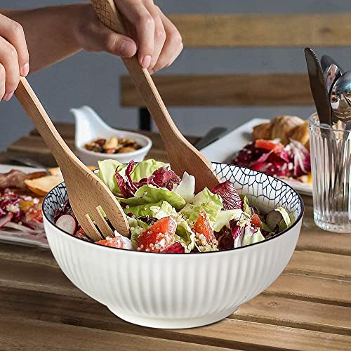 Houlu 60 oz Pho Bowls, Large Soup Bowl, Japanese Ramen Bowl Set, 8 inches Big Porcelain Bowls Set of 3, Striped Pattern - color: Leaf Pattern