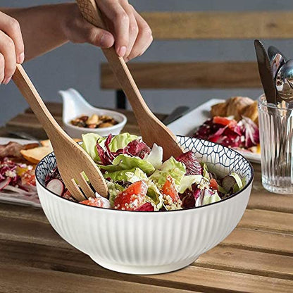 Houlu 60 oz Pho Bowls, Large Soup Bowl, Japanese Ramen Bowl Set, 8 inches Big Porcelain Bowls Set of 3, Striped Pattern - color: Leaf Pattern