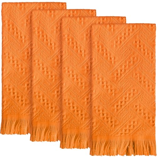 HunnmingRe 6 Pack Boho Hand Towel for Kitchen,Orange | 14x30 Inch, 100% Turkish Cotton, Summer Boho Decorative ,Towel Waffle ,Farmhouse Decor ,Absorbent Soft ,Guest Gift - color: Orange