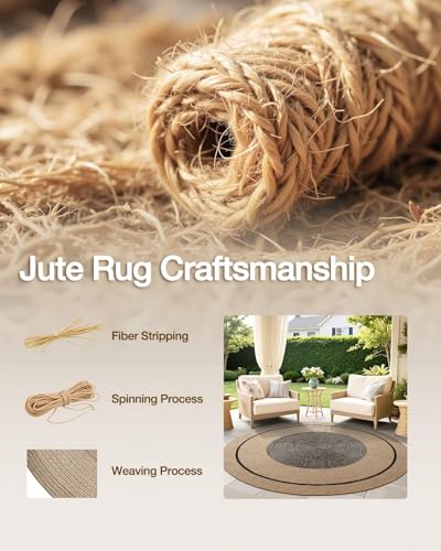 LUMI 4' Round Natural Jute Area Rug, Braided Farmhouse Rug - color: Toffee Trace, size: 4'x4'