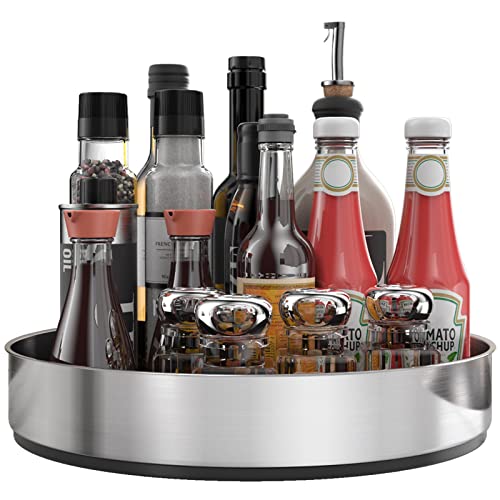 VAEHOLD Pantry Cabinet Lazy Susan Stainless Steel Black Spice Rack Turntable - Decorative Trays Storage Containers Organizer for Kitchen Cabinet, Snacks, Bathroom (12 inches) - color: Silver, size: 12''