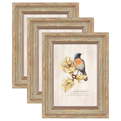 XUANLUO 3 Pack 5x7 Inch Picture Frames Farmhouse Rustic Vintage Distressed Wood Grain Photo Frame with HD plastic cover for Table Top Display and Wall Hanging - color: Brown-3pcs, size: 5 x 7 inch