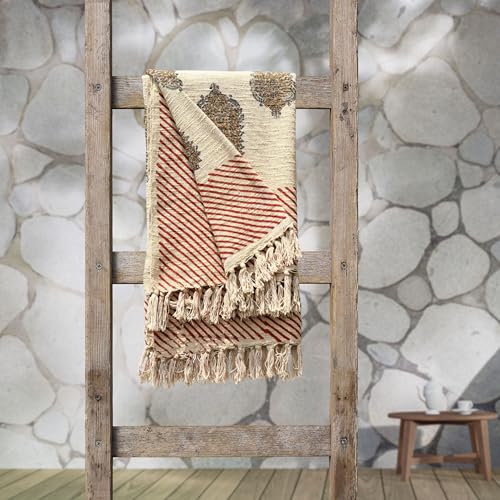 Trade Star Decorative Premium Cozy Throw Blanket 100% Cotton Throw Blanket with Tassels for Room Decor Designer Cotton Throw with Beautiful Syahi-Begar Block Printing 50x70 Inches (Throw Blanket 11) - color: Throw Blanket 11