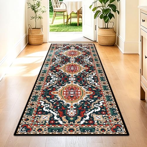 Washable Corridor Runner Rug, Non-Slip Hallway Rug with Upgrade Rubber Backing, Stain Resistant Faux Wool Distressed Carpet for Bedroom Kitchen Laundry Corridor Balcony (Retro, 71" x 23.6") - color: Retro, size: 1'11" x 5'11" (Runner)