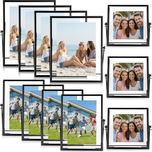 Black 12 Pack Floating Frame 4x4, 4x6, 5x7 Inch Double Glass Desktop Picture Frames with Metal Stand Holds Multiple Photo Sizes for Pictures Photos Desk Tabletop Display - color: Black, size: 4x4,4x6,5x7inches