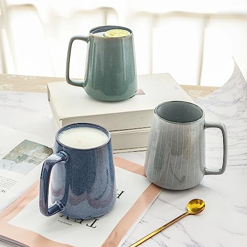 Large Ceramics Coffee Mugs,24 OZ,With Spoon And Wooden Lid,For Coffee,Tea,Cocoa,Large Handle Design,Microwave And Dishwasher Safe(Color:24 oz green set) - color: 24 oz green set