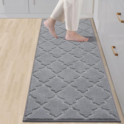COSY HOMEER Soft Kitchen Floor Mats and Rugs Non Slip 20"x59",Grey | Super Absorbent Kitchen Runner Rugs,Non-Skid Standing Mat,Washable,Polyester Kitchen Mat for Floor,Sink,Area Rug,Entrance - color: Grey, size: 20"X 59"