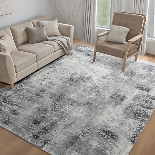 Kelarea Washable Area Rug 8x10, Non-Slip Low Pile Abstract Grey | Water & Stain Resistant, Pet Friendly, Easy Clean, Ultra Soft, for Living Room, Bedroom, Nursery, Ofiice - color: Light Grey, size: 8' x 10' (Rectangular)
