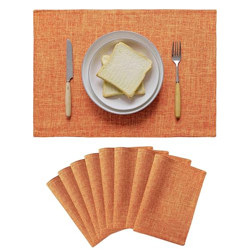 Home Brilliant Cloth Placemats Set of 8 Heat Resistant Dining Table Place Mats for Kitchen Table Dinner Party Decorations, 13 x 19 inches, Orange - color: Orange, size: Placemats 13" x 19", Set of 8