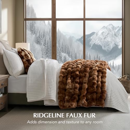 Faux Rabbit Fur Bubble Throw Blanket, 60"x80", Lion Caramel | Ultra Soft, Luxury Faux Rabbit Fur Throw, Thick Warm Bubble Blanket, Cozy Fluffy Reversible, for Bed, Couch, Chair, Sofa - color: Marble Caramel Brown, size: 60"x80"