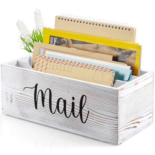 DRASTAR Mail Organizer Countertop, Mail Holder with 3 Slots, Mail Sorter Organizer for Desk, Envelope Holder for Home Office, Retro White - color: Retro White, size: 3 Slots