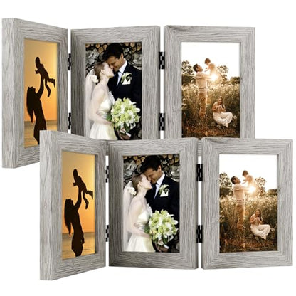 Golden State Art, 4x6 Triple Picture Frame Light Grey- Real Glass, 2 Pack | Trifold Photo Frame Vertical Display for Desktop - Three Folding Picture Collage - color: Light Gray, size: 4x6(2 Pack)
