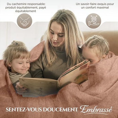 Cashmere Blanket – Hand Woven 100% Pure Wool Throw Blanket, 135 x 270 cm – Plain Cozy, and Soft Blanket for Bed, Sofa, or Couch - Made in Nepal - color: Brown
