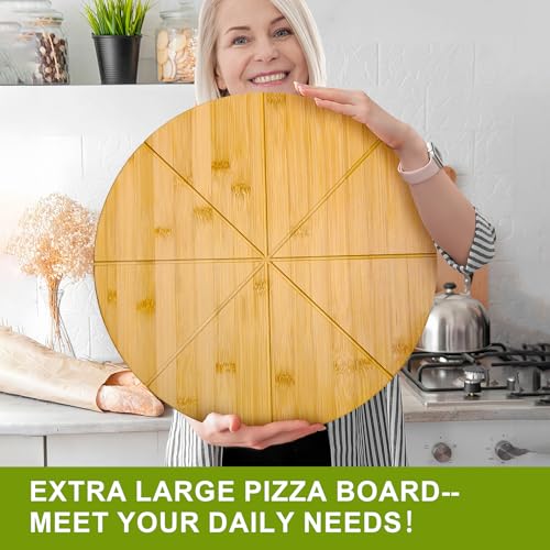 16inch Pizza Cutting Board Round Large Bamboo Wooden Prep Platter Tray - style: 16"