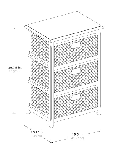 OSP Home Furnishings Seabrook Storage Tower with Solid Wood Frame and Natural Baskets, 3-Drawer, Espresso Finish - color: Espresso Finish, size: 3-Drawer