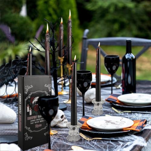 Vampire Tears Black Bleeding Taper Candles 12 Pack, 10 Inch | Unscented, Red Drip Effect When Lit, Halloween & Party Decor, Ritual Use, 24.5 cm Tall - color: 12 Black