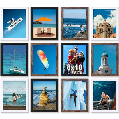 Vittanly 8x10 Picture Frames Set of 12, Wall & Tabletop, Black&Brown&White | Display Pictures 5x7 with Mat or 8x10 without Mat, Small Photo Frames, Engineered Wood with Shatter Resistant Plexiglass - color: Black&Brown&White, size: 8x10