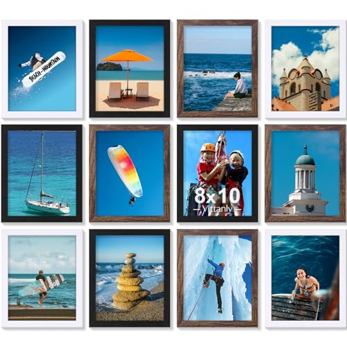Vittanly 8x10 Picture Frames Set of 12, Wall & Tabletop, Black&Brown&White | Display Pictures 5x7 with Mat or 8x10 without Mat, Small Photo Frames, Engineered Wood with Shatter Resistant Plexiglass - color: Black&Brown&White, size: 8x10