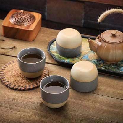 VanEnjoy Espresso Cups Set of 4 Stackable Coffee Mugs Colorful Unique Ceramic Glazed Demitasse Espresso Cups Gray Ceramic Espresso Mugs 5oz Espresso Cups for Tea Coffee - color: Blue