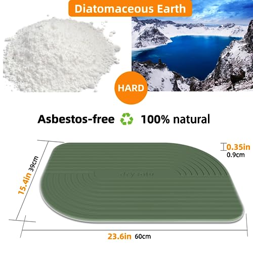 Stone Bath Mat Diatomaceous Earth Bath Mat Stone Shower Mat Fast Water Drying Ultra Absorbent Pad Diatomite Mat,Non-Slip Mat for Bathroom,Kitchen,Pet,15.35x23.62in,Hard,Drak Green,1-Pack