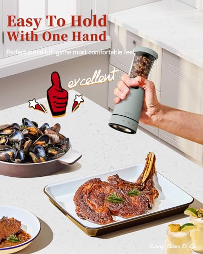 Electric Salt and Pepper Grinder Set with Storage Base, Stainless Steel Rechargeable Salt and Pepper Grinder Set with 4.5 oz Large Capacity, 1.8" Wide Mouth, Adjustable Coarseness, Ideal for Kitchen - color: Light Blue