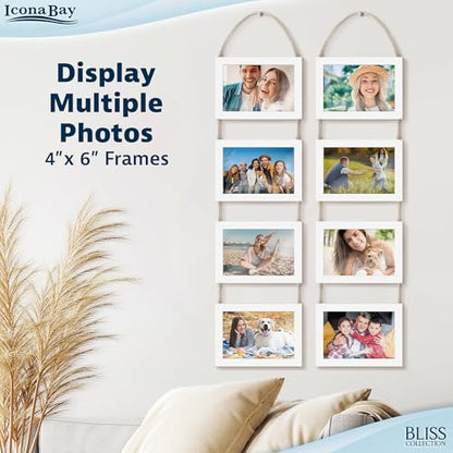4x6 Hanging Picture Frames Collage with 8 Openings - Winter White, 2 PK | Icona Bay casual style engineered wood frames, designed for wall hanging, space-saving photo display, Bliss collection - color: Winter White, size: 4x6