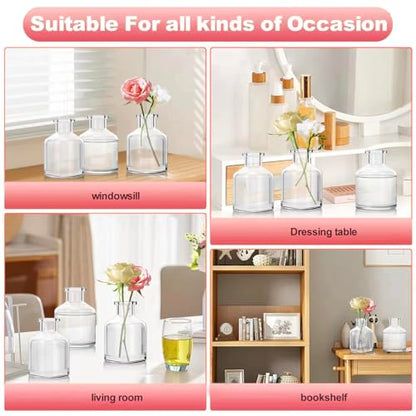 12 Pcs Bud Vases, Clear Glass, 2 x 2.8 Inch | Mini Flower Vases, Small Glass Living Bud Vases Bulk for Flowers Centerpieces, Table, Home and Living Room Decor
