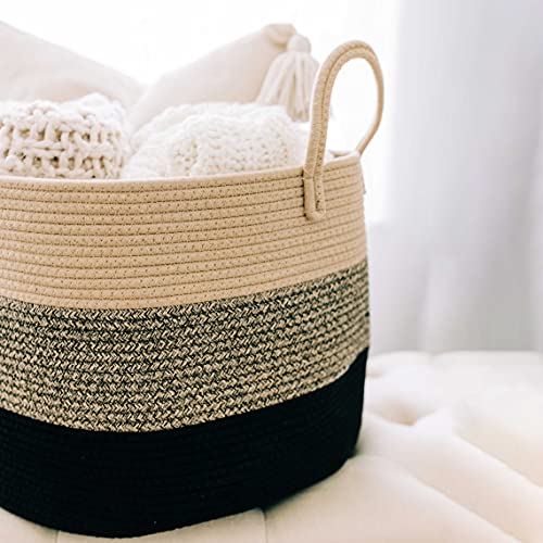 OrganiHaus Round Toy Basket & Blanket Basket, Cotton Rope 20x13" | 3-Toned Brown - Round Cotton Rope Basket, 20x13" - color: 3-toned Brown, size: Wide