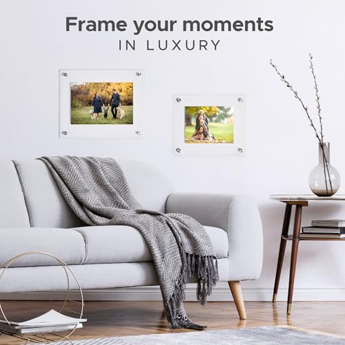 Rebecca Luxurious-7x9 Frameless Acrylic Picture Frame 7x9 Inch - Ultra Clear 4mm Acrylic Floating Frame with Silver Brackets - Easy Wall Installation for Certificates, Graduation, Family Photos, Documents - Modern Photo Display - size: 7x9