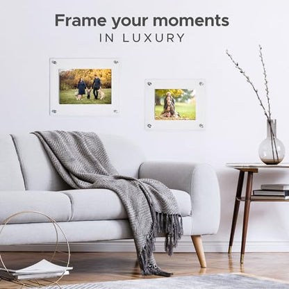 Rebecca Luxurious-7x9 Frameless Acrylic Picture Frame 7x9 Inch - Ultra Clear 4mm Acrylic Floating Frame with Silver Brackets - Easy Wall Installation for Certificates, Graduation, Family Photos, Documents - Modern Photo Display - size: 7x9