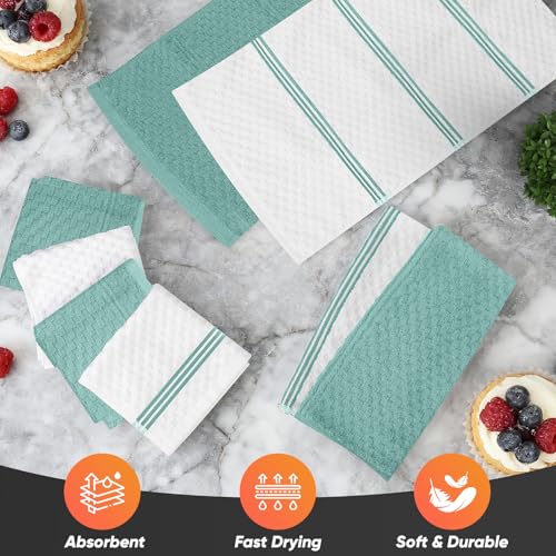 Oven Mitts Kitchen Towels and Dishcloths with Pot Holders Sets, Oven Gloves Hot Pads 500°F Heat Resistant with Silicone Grip, Include 2 Cooking Gloves/2 Potholders/4 Kitchen Towels/4 Dish Towels - color: Mint Green