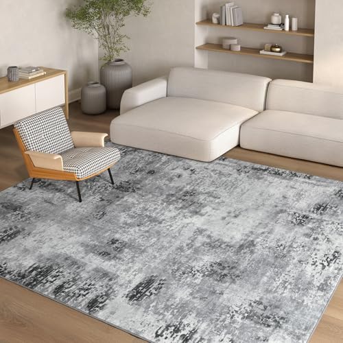 Kelarea Washable Area Rug 5x7, Non-Slip Low Pile Abstract Grey | Water & Stain Resistant, Pet Friendly, Easy Clean, Ultra Soft, for Living Room, Bedroom, Nursery, Ofiice - color: Light Grey, size: 5' x 7' (Rectangular)