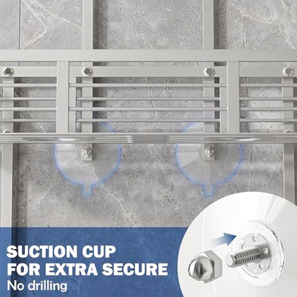 Shower Caddy Hanging, Never Rust Aluminum Shower Organizer, Over Showerhead No Drilling Shower Racks, with Soap Holder Multi Hooks Bathroom Storage for Shampoo Sponge,Silvery - color: Silvery