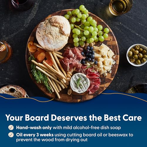 Sonder Los Angeles Vincent End Grain Teak Cutting Board, Round 15x15x1.5 in | Non-toxic, Juice Groove, Butcher Block, Perfect for Pizza & Charcuterie, Built-in Handles, Gift Box Included, 6 lbs - color: Vincent | Teak | End Grain