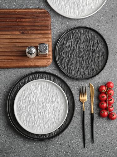 AOSIFIEL Ceramic Dinnerware set for 4, 16 pcs, Dish set for 4, Plates and Bowls Set Porcelain, Dishware Sets Stoneware Dinner Plates Sets White Platos de Cocina Vajilla - color: White Rock-Textured（16pcs）