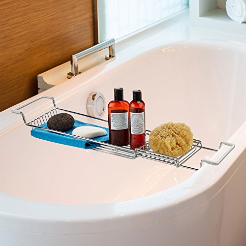 Home Intuition Stainless Steel Expandable Shower Bathtub Tray Over the Clawfoot Tub Bath Caddy