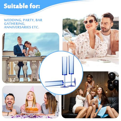 12 PCS Sapphire Blue Plastic Champagne Flutes 5.4 OZ Clear Acrylic Champagne Flutes Sparkling Wine Glasses Long Stem Crystal Champagne Glasses For Wedding Baby Shower Anniversary Party - color: Sapphire, size: 12 Pack