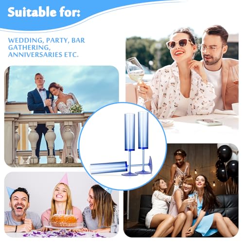 24 PCS Sapphire Blue Plastic Champagne Flutes 5.4 OZ Clear Acrylic Champagne Flutes Sparkling Wine GlassesLong Stem Crystal Champagne Glasses For Wedding Baby Shower Anniversary Birthday - color: Sapphire, size: 24 Pack